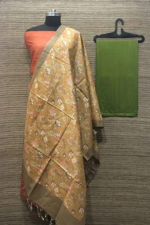 Elegant Ghicha Tussar Silk Plain Suit Material – Handwoven Natural Texture